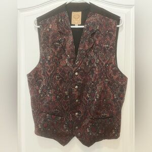 Wah Maker Burgundy Paisley-like Floral Patterned Old West Western Vest, Size L